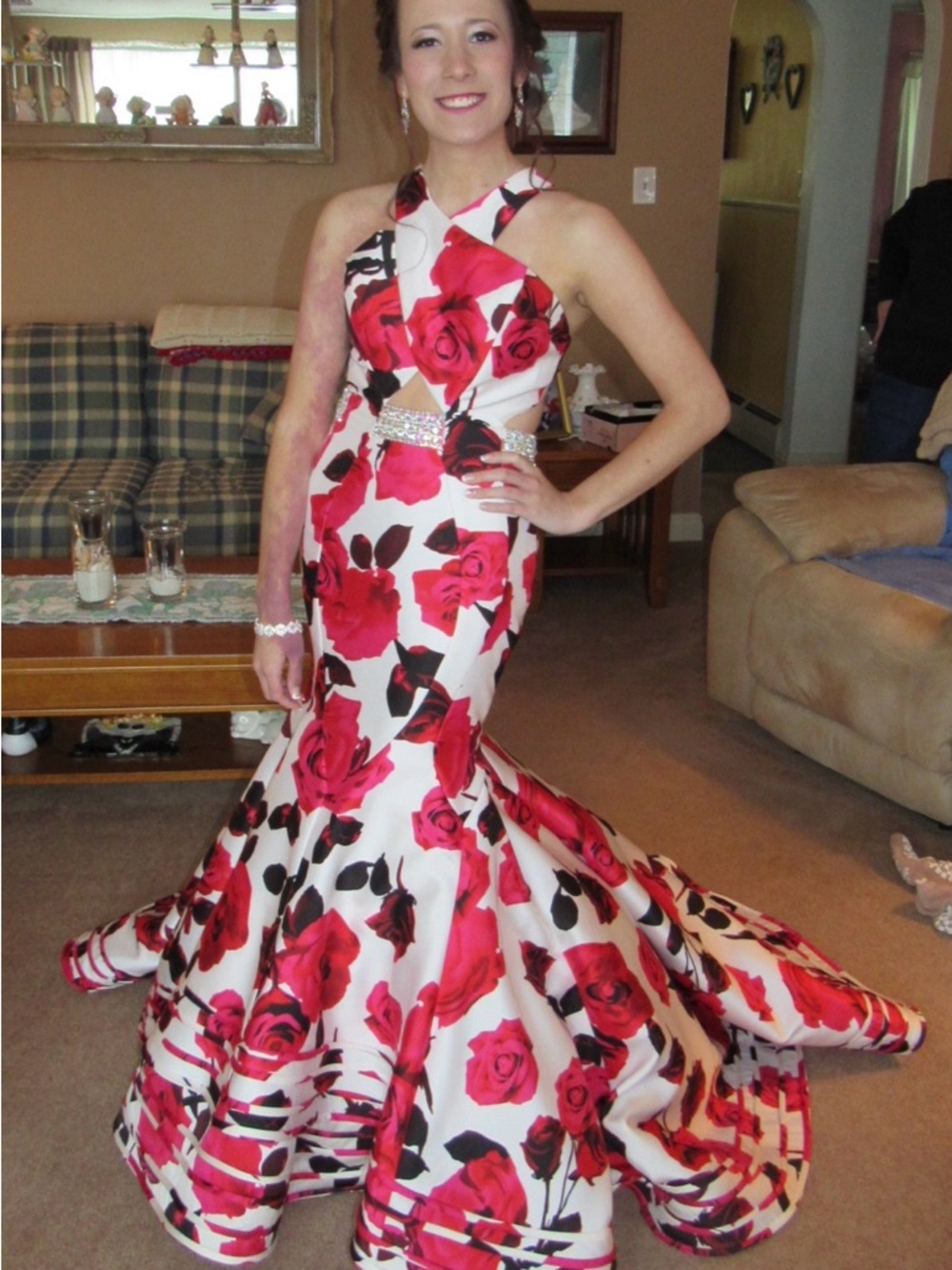 Floral Red Rose Halter Mermaid Dress